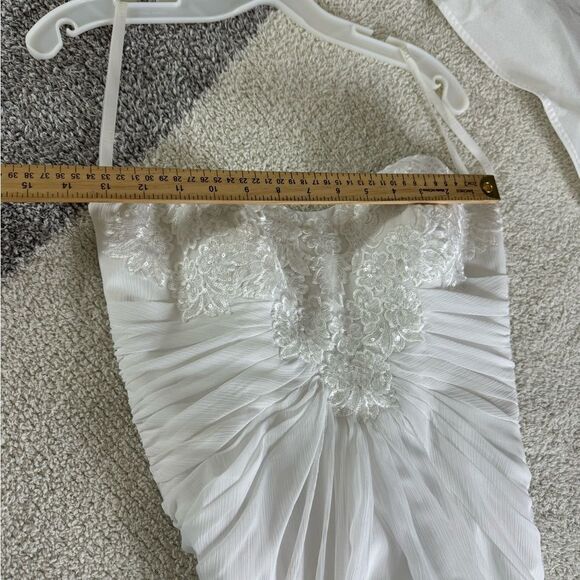 David’s Bridal Wedding Dress Womens Sz 8 strapless crinkle lace chiffon Princess - Picture 10 of 13